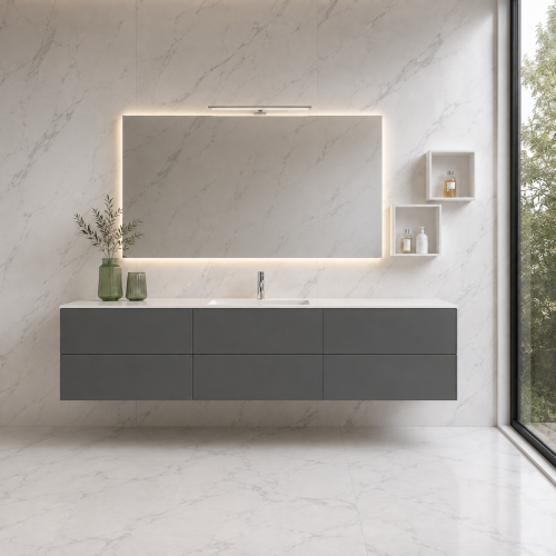 Solid Surface Vanity Top + Wall-Hung MDF Cabinet – 6 Drawers | 3325