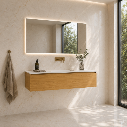 Bespoke Vanity Top + Solid Oak Cabinet, 1 Drawer | 3214