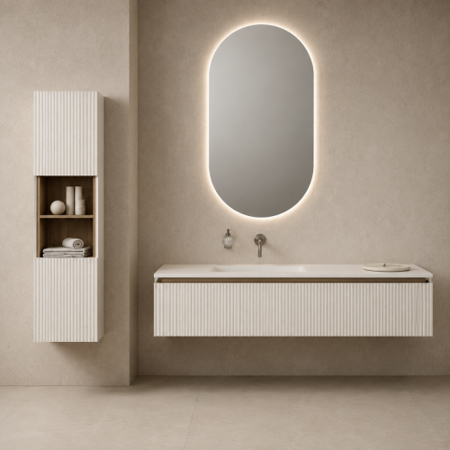 Corian Vanity Top + Fluted Lacquered MDF Cabinet | 2 Drawers — 321678