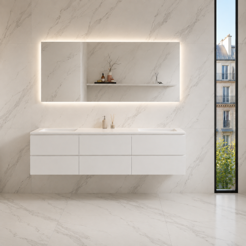 Bespoke Double Vanity Top + Wall-Hung MDF Cabinet – 6 Drawers | 5051