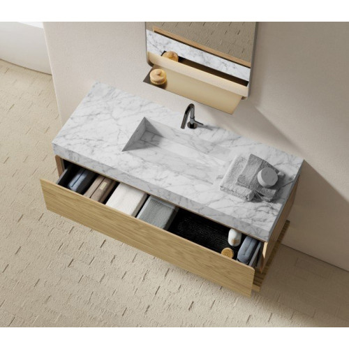 Wall-Hung Oak Cabinet, 1 Drawer + MARBLE Basin | 3904