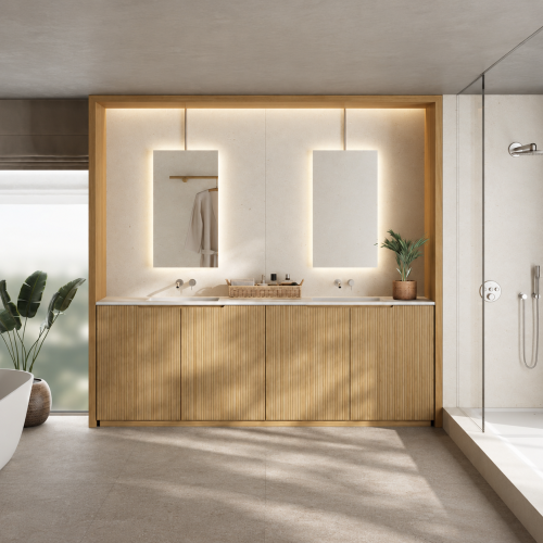 Marble Basin + Floor-Standing Natural Oak Cabinet – 3 Doors | 3323